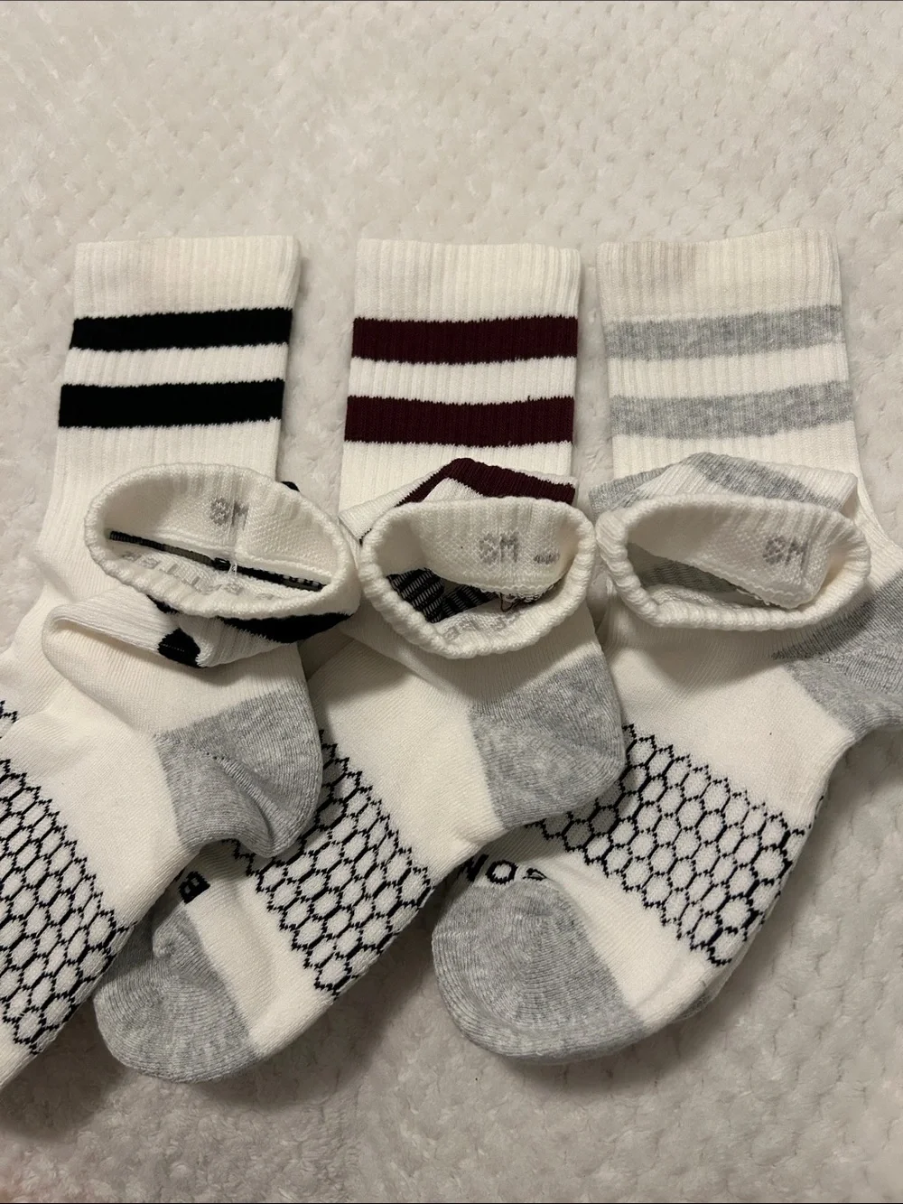NWOT Bombas Vintage Stripes Half Calf Socks - Black, Gray & Maroon Stripes-Small